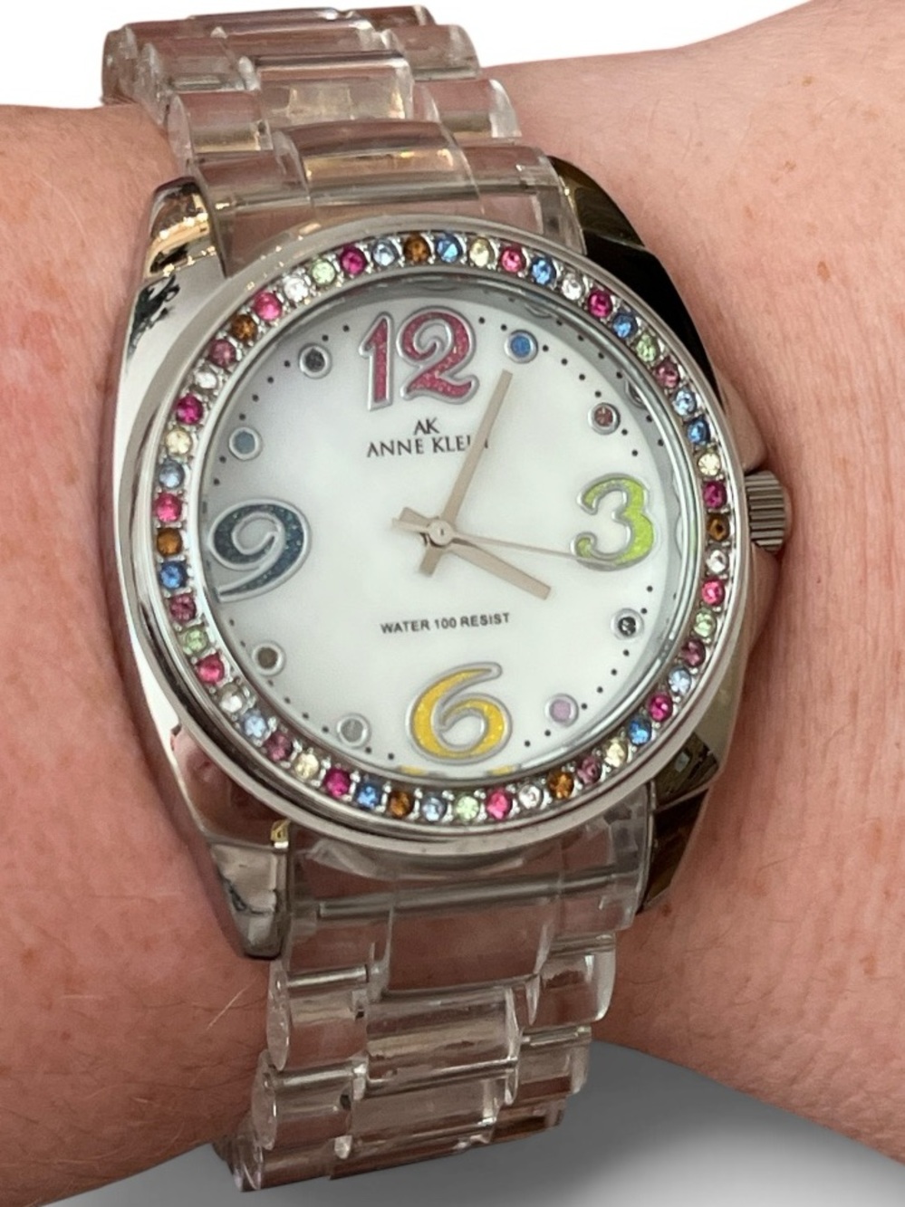 Anne Klein, rainbow crystal watch